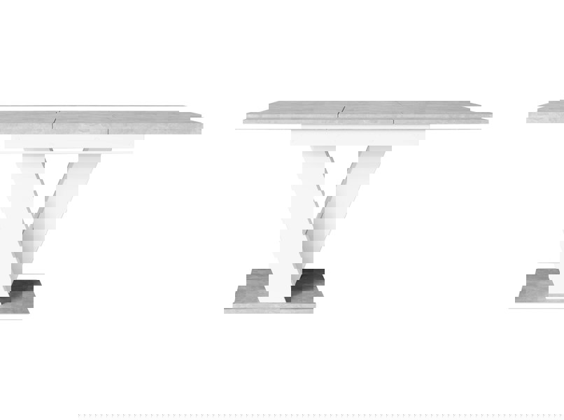 Industrial style dining table MASIV with concrete look and white base.