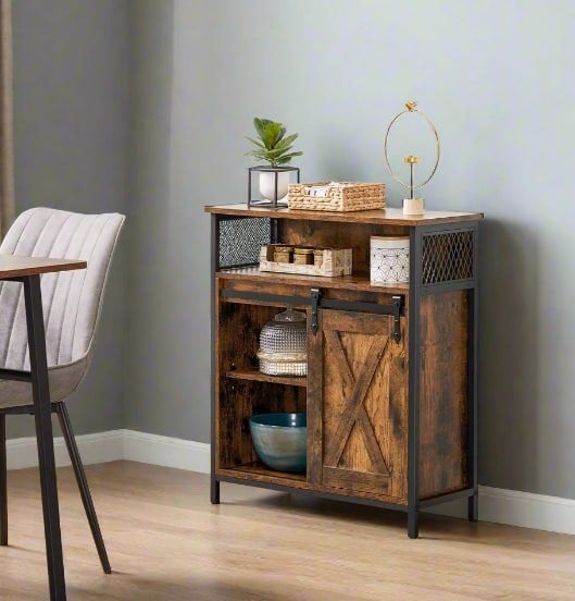 Modcraft Industrial Storage Cabinet with Sliding Door, Adjustable Shelf, Open Compartment for Entryway & Living Room