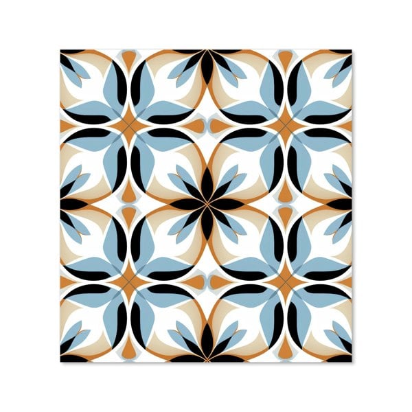 Warren Reed - Designer White Brown and Blue Geometric Pattern Kitchen Splashback