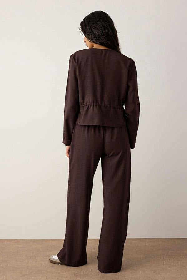 WOVCOR 2-Piece Soft Textured Blouse and Trousers Woven Top and Bottom Set