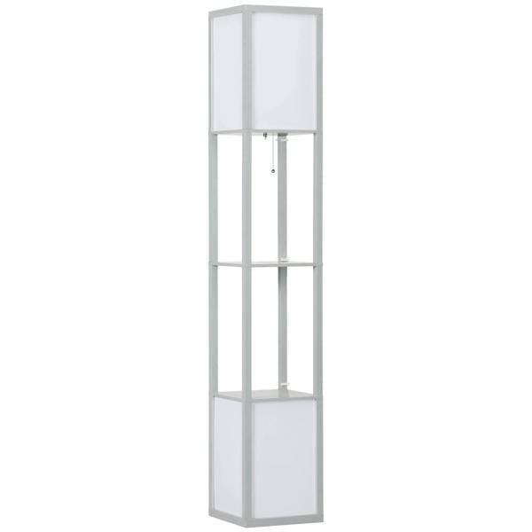 Light grey floor lamp with two unlit rectangular shades in a vertical column frame