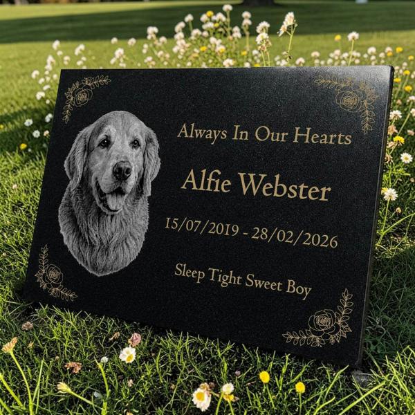 Memorials Direct Dog Memorial Granite Photo Plaque - Floral Design