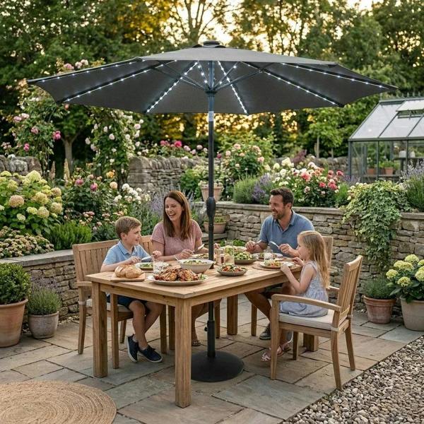 Jardi LED Tilt Parasol 2.7m – Grey