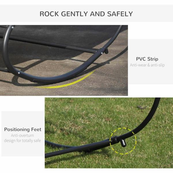 Black rocking lounger frame with anti-wear PVC strip on corner contact point