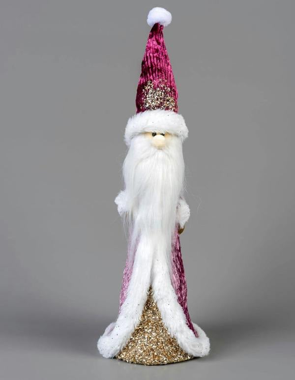 34cm Burgundy Santa Christmas Figurine with White Fur Trim, Jute Embroidery and Long Beard for Festive Home Display image 4