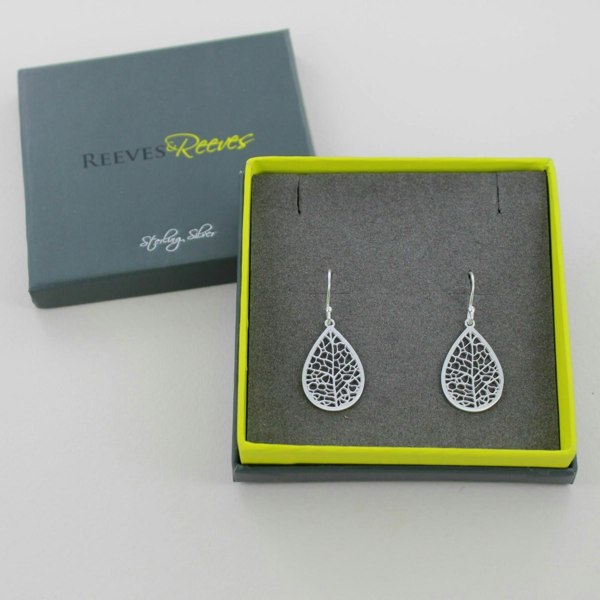 Sterling Silver Skeleton Leaf Drop Earrings - Reeves & Reeves