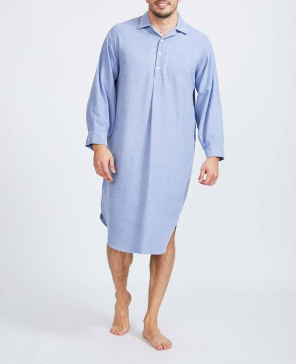 British Boxers Men's Brushed Cotton Nightshirt – Staffordshire Blue Herringbone