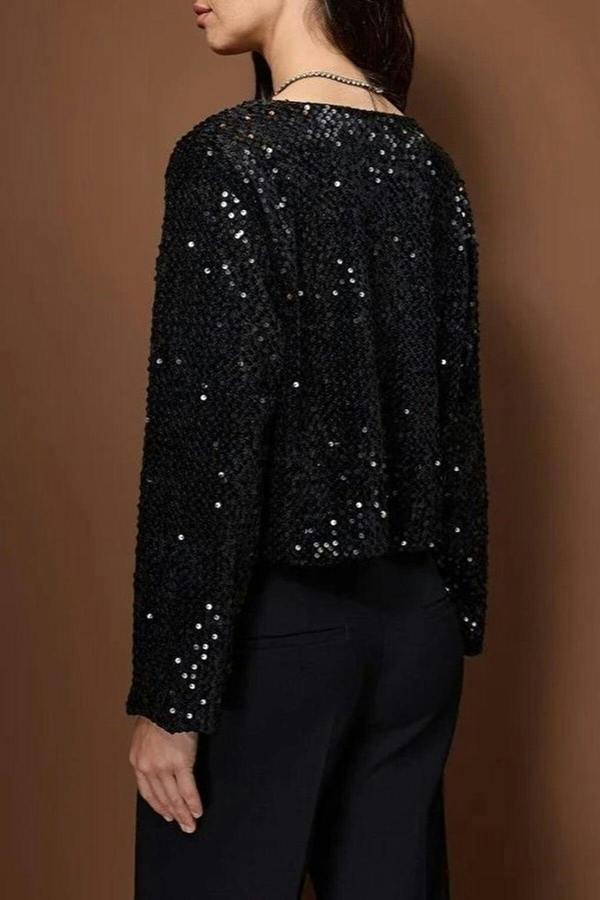WOVCOR Front-Tie Sequin Party Jacket