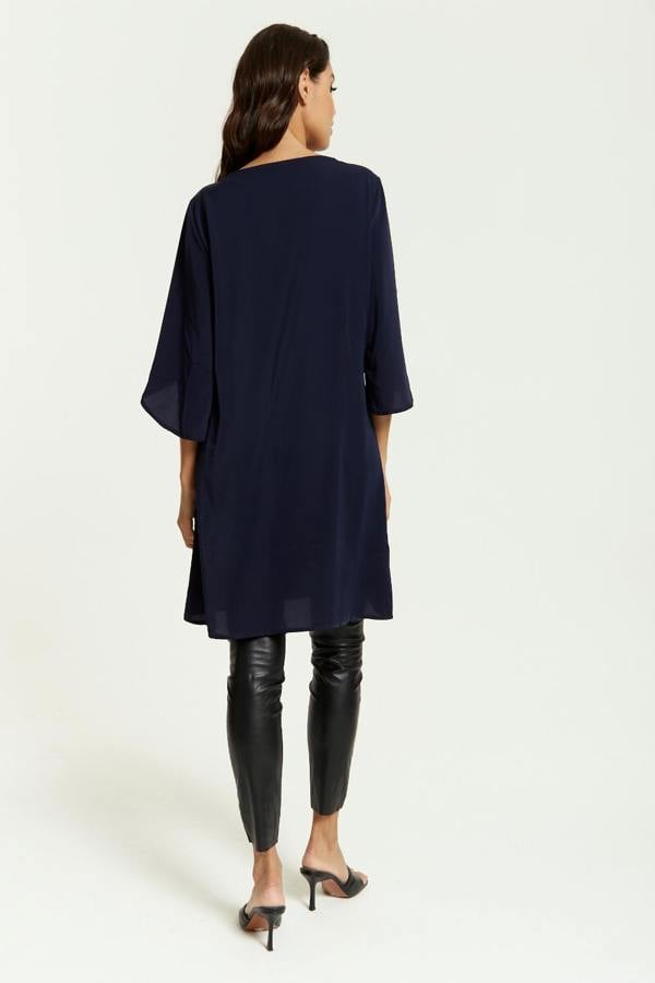 Hoxton Gal Oversized V Neck Tunic with Split Sleeves in Navy