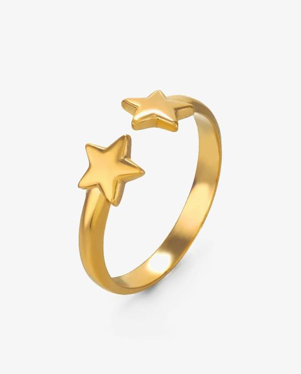 Elk & Bloom Double Star Dainty 14K Gold Ring
