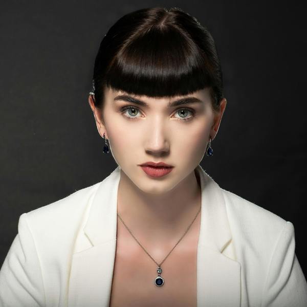Double Drop Pendant Necklace with a Blue Cubic Zirconia Gemstone - namana.london