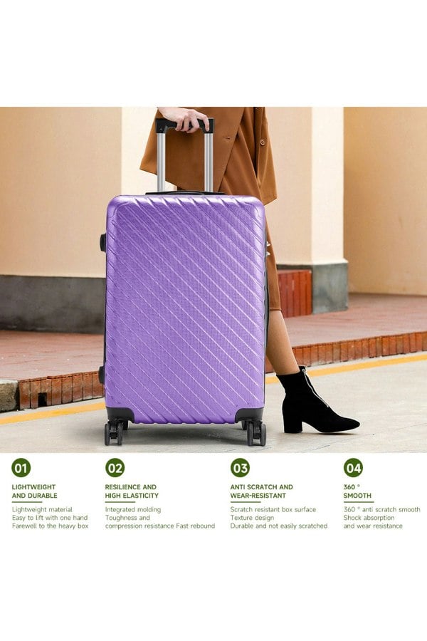 Living and Home Set of 3 Lightweight Hardside Travel Suitcase with Spinner Wheels - Purple