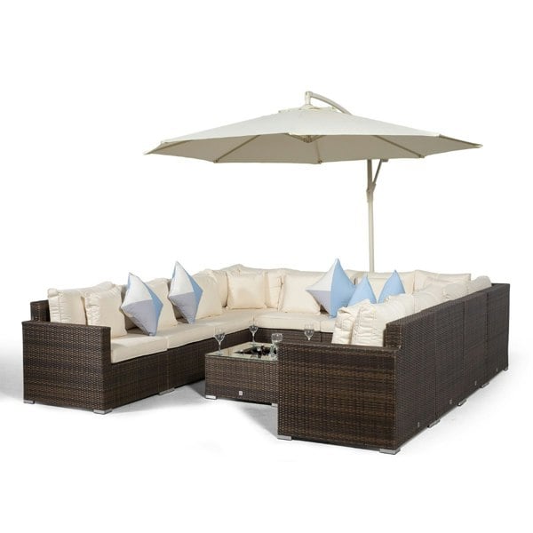 Giardino Havana 10 Seat Rattan Sofa Conversation Set with Ice Bucket Coffee Table