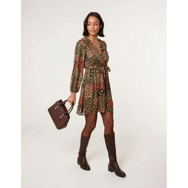 Blue Vanilla Gold Foil Patchwork Mini Dress