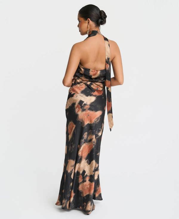 Needs No Label Black Marble Tie Neck Maxi Dress