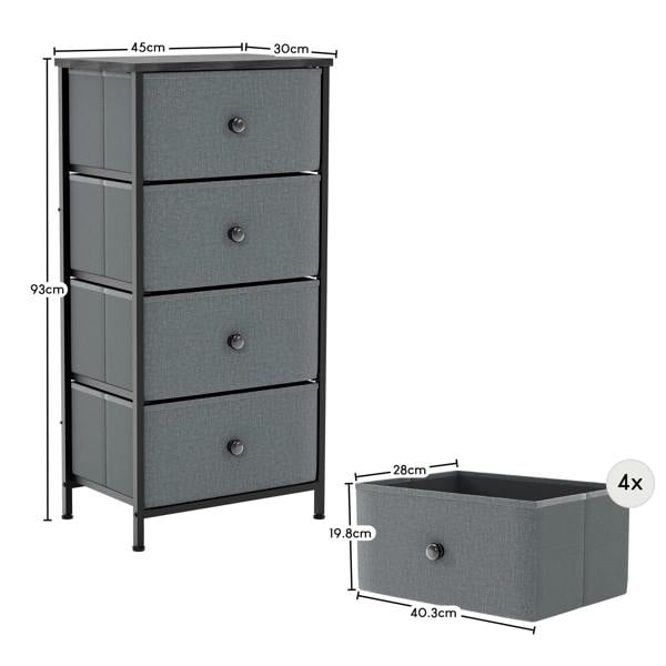 Vida Designs Chorley 4 Drawer Fabric Drawer Chest, Beige & Grey Wood