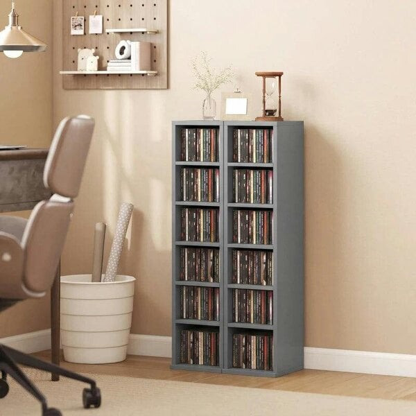 Bobobiy Set of 2 CD Media Display Shelf Unit Tower Rack with Adjustable Shelves, Light Grey - Light Grey