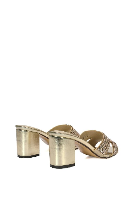 XY LONDON Sparkly Diamante Strappy Mid Block Heeled Sandal Mules