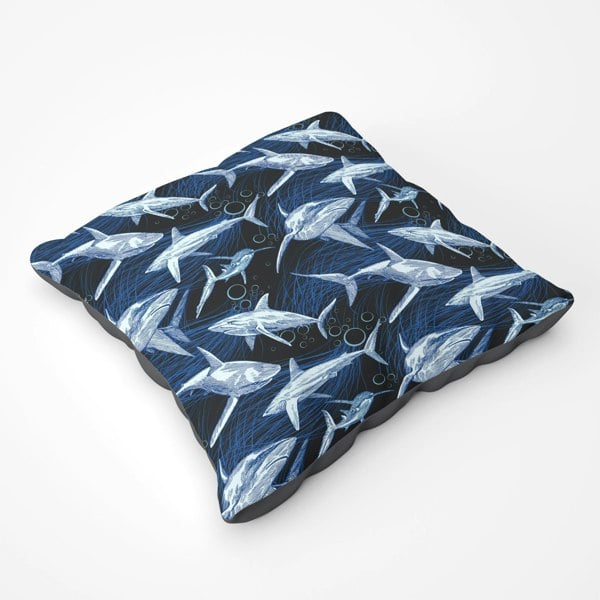 Warren Reed Hand Drawn Shark Pattern Floor Cushion