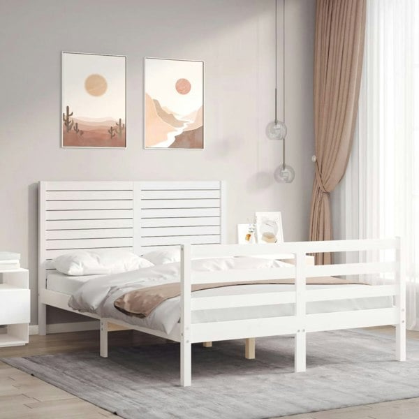 Berkfield Bed Frame with Headboard White 140x200 cm Solid Wood