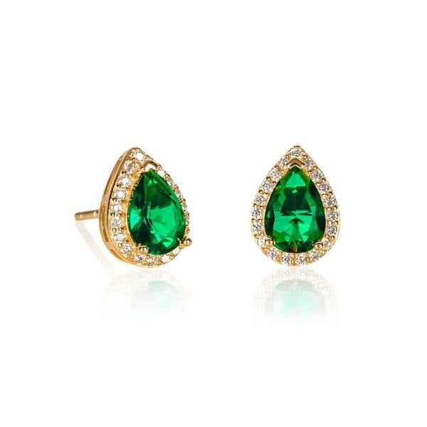 namana Gold Plated 925 Sterling Silver Pear Shaped Green Halo Stud Earrings For Women