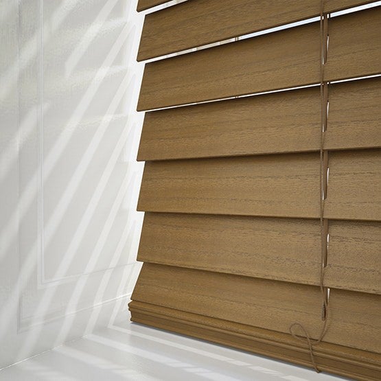 NewEdgeBlinds 100cm Truffle Faux Wood Fine Grain Venetian Blinds with Strings