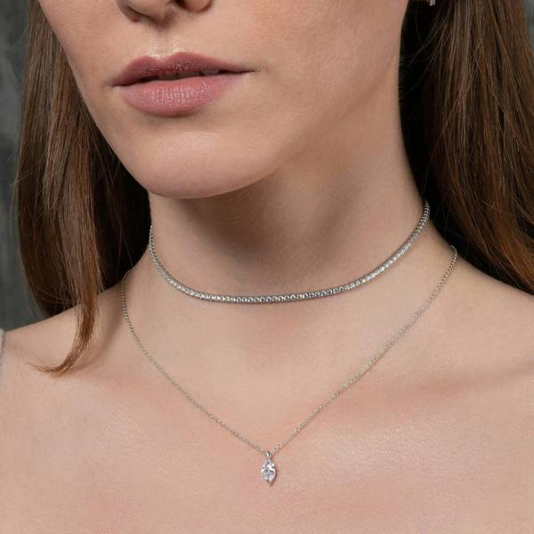 925 Sterling Silver Pendant Necklace with a Marquise Cut Stone - namana.london