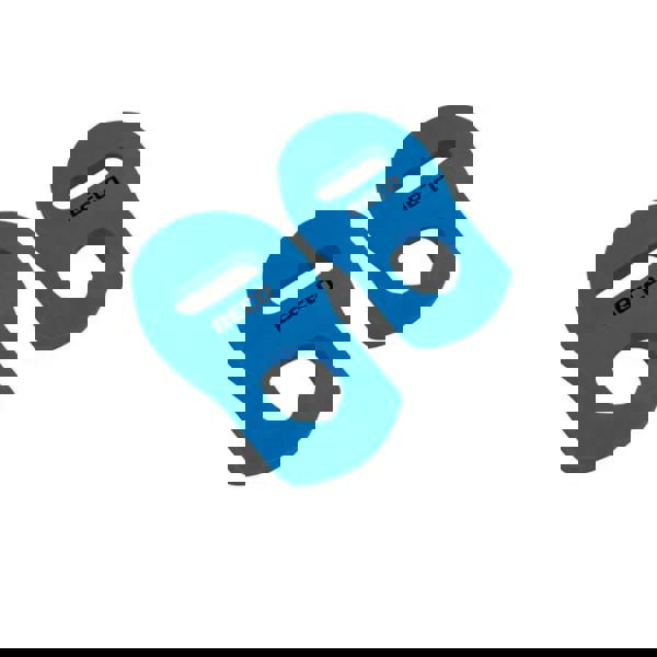 Blue BECO aqua kick-boxing gloves with leash covers, holes, black text