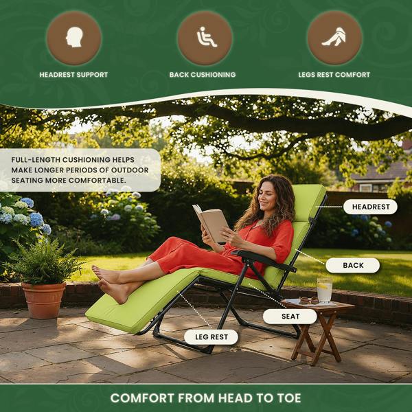 Steamer Chair Cushion – Outdoor Garden Seat Pad with 6cm Padding, Washable Cover & Adjustable Straps, Lime Green, 49cm Wide
