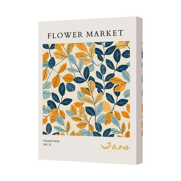 Benjamin Tate Design Flower Market Canvas Wall Art Print Leaves In Blue And Orange