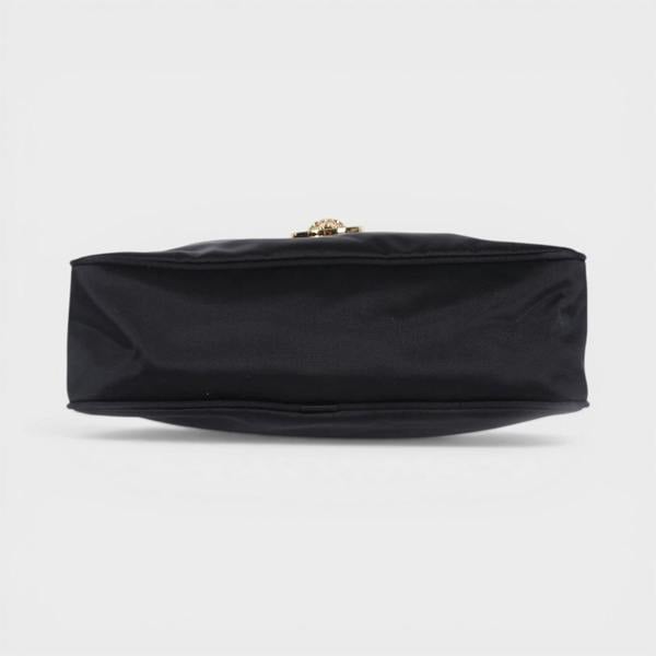 Versace Hobo Fabric Calf Enamel Bag Black