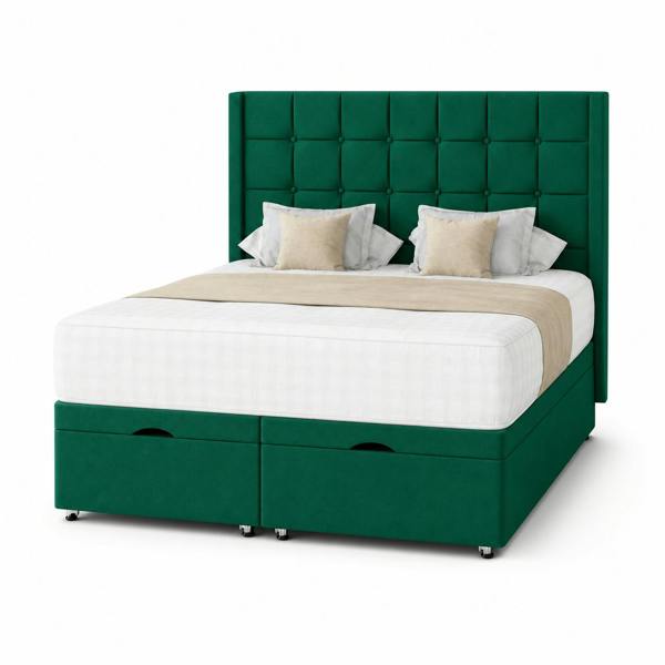 Great British Beds Havana Divan Ottoman Bed - Green Plush