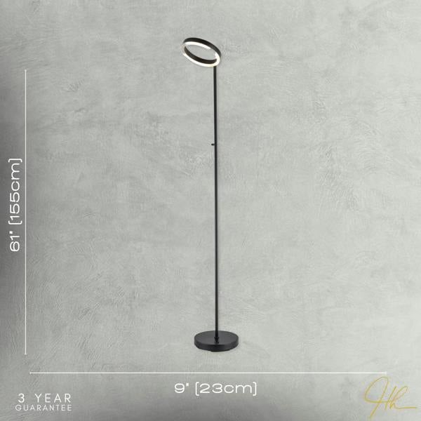 Modern LED Halo Ring Floor Lamp in Matte Black with CCT Dimmer Button Image 7