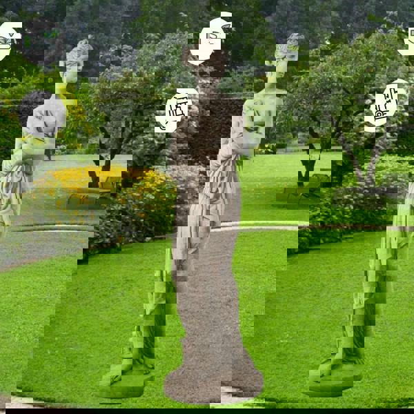 Large Stone Cast Pandora Lady Statue on Column