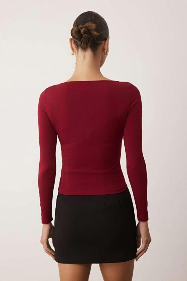 WOVCOR Accessory/Cut out Detailed Long Sleeve Fitted Knit Blouse