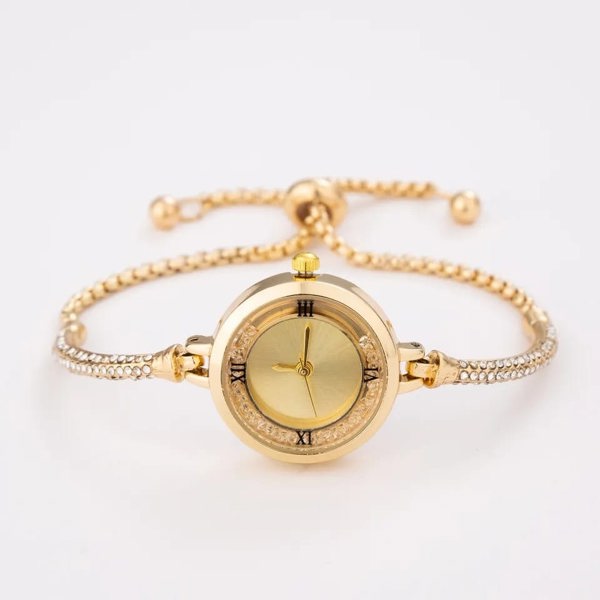 The Colourful Aura Stainless Steel Gold and Silver Bangle Adjustable Bracelet Wrist Watch