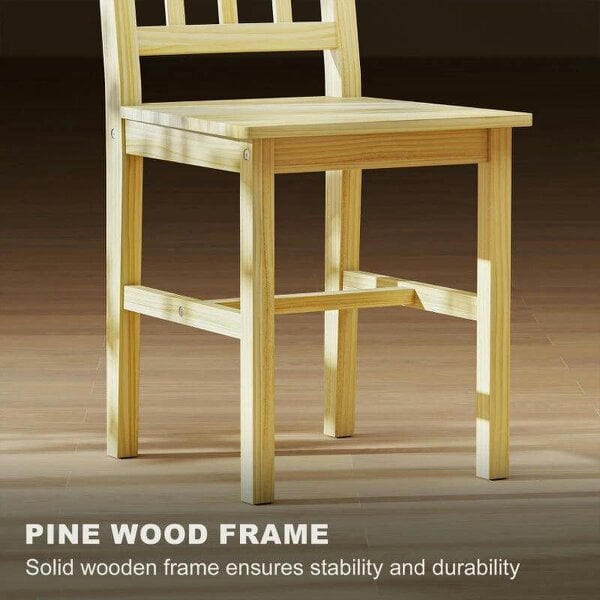 Dining Chairs Set of 2, Kitchen Chair with Slat Back, Pine Wood Structure for Living Room and Dining Room, Natural