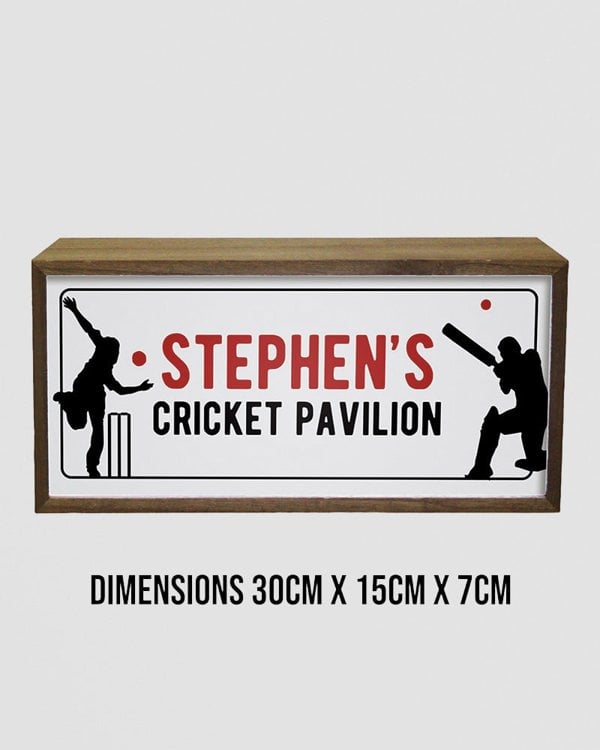Personalised Cricket Pavilion Light Box. Custom LED Sign for Sports Fans