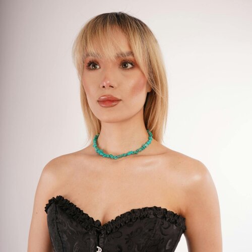 Spero London Natural Turquoise Gemstone Sterling Silver Nugget Necklace