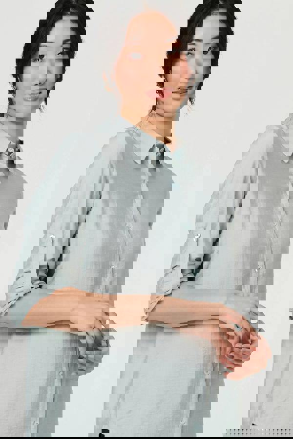 Blue | Button-Up Curve Hem Relaxed Shirt