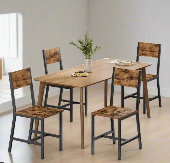 Modcraft Set of 4 Industrial Dining Chairs with Steel Frame and Rustic Brown Particleboard Seats