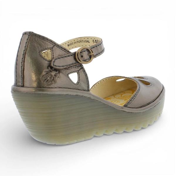 Fly London YUNA - Women’s Bronze Brown Leather Wedge Sandals