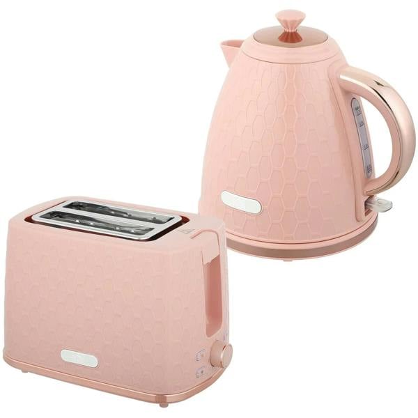 Light pink electric kettle and 2-slice toaster set with slide controls
