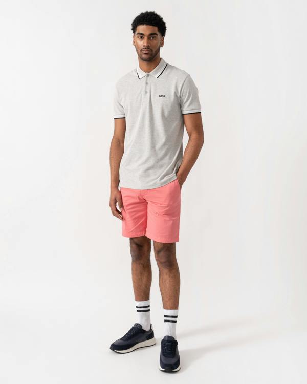 BOSS Green Paddy Mens Cotton-Piqué Polo Shirt with Contrast Logo - Silver 046