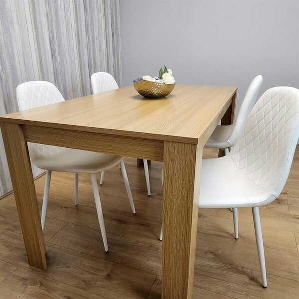 Kosy Koala Wooden Dining Table with 4 white Gem Patterned Chairs Oak Effect Table with white Chairs