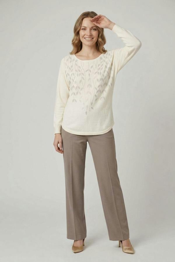 White | Sparkle Leaf Detail Batwing Jumper