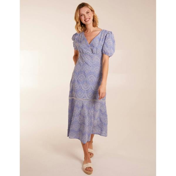 Blue Vanilla Broderie Anglaise Puff Sleeve Midi Dress