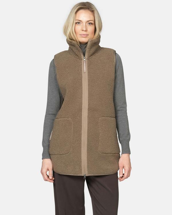 Ilse Jacobsen Long Pile Womens Gilet - Greige 105 | CHO | Designer Womens Pile Gilets