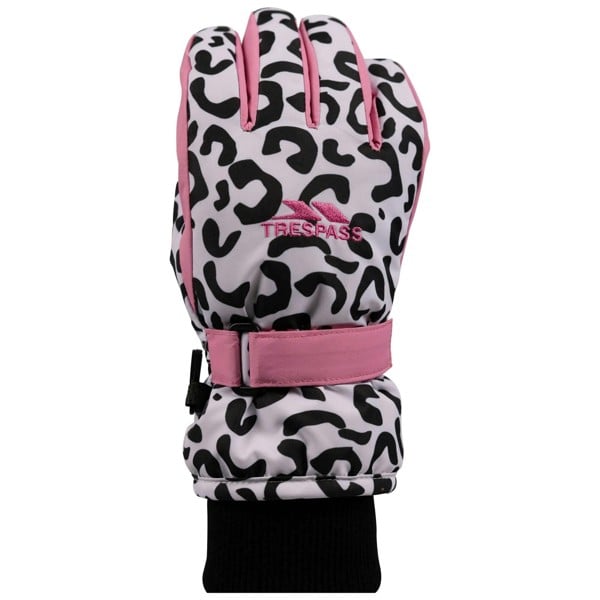 Trespass Kids Laggan Leopard Print Winter Gloves - White/Black/Pink