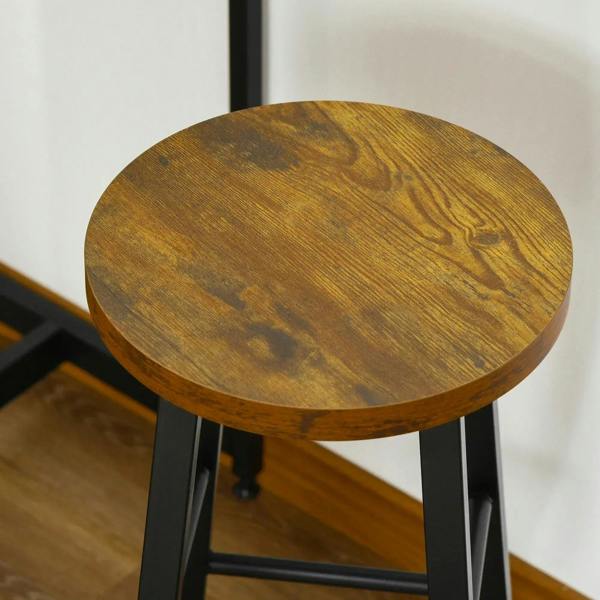 Round rustic brown bar stool top with black metal legs